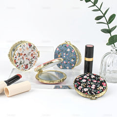 Retro Floral Makeup Mirror Compact Portable Folding