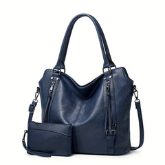 Vintage PU Leather Tote & Crossbody Bag Set for Women