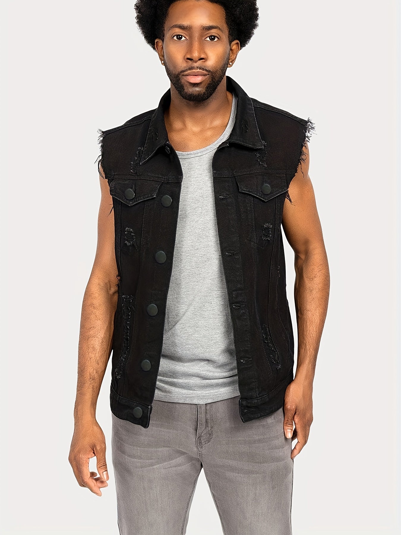 Men's Ripped Denim Vest Retro Sleeveless Jackets