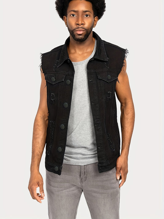 Men's Ripped Denim Vest Retro Sleeveless Jackets
