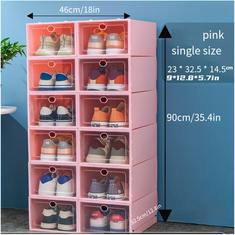 12pcs Clear Plastic Shoe Boxes Easy Assembly Dustproof Storage Box