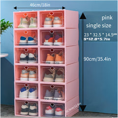12pcs Clear Plastic Shoe Boxes Easy Assembly Dustproof Storage Box