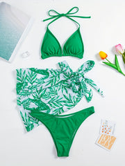 Leaf Print Bikini Set With Cover Up