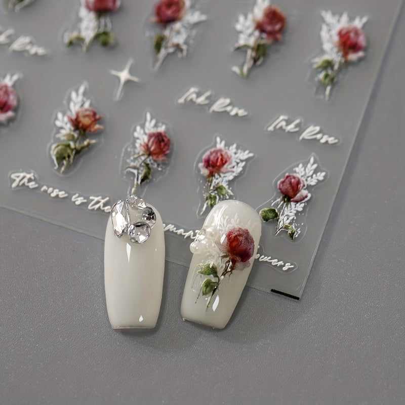 5D Embossed Rose Flower Nail Sticker Decals