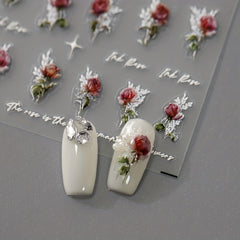 5D Embossed Rose Flower Nail Sticker Decals