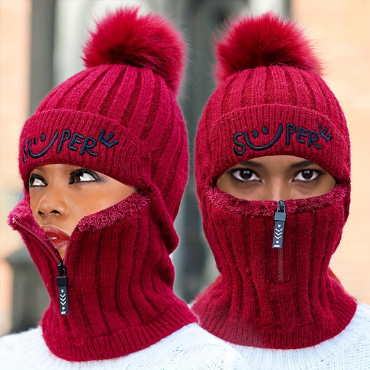 Women's Knitted Ear Protection Warm Hat with Fleece Lining