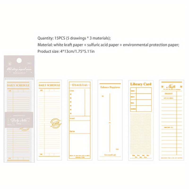 15pcs Old Things Series Bronzing Label Journal Diary Decoration