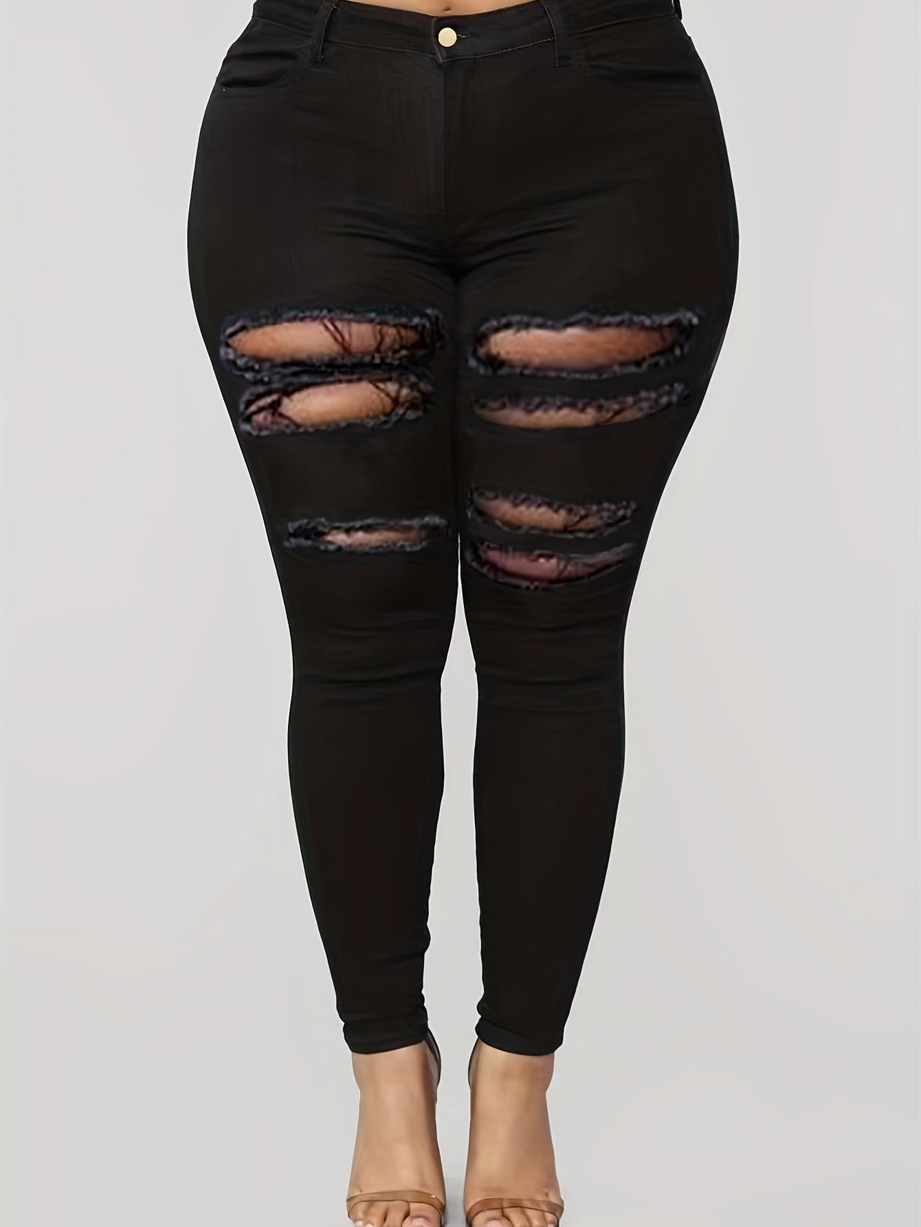 Solid Ripped Stretch Skinny Jeans