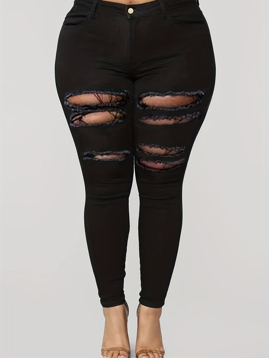  Solid Ripped Stretch Skinny Jeans