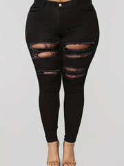  Solid Ripped Stretch Skinny Jeans
