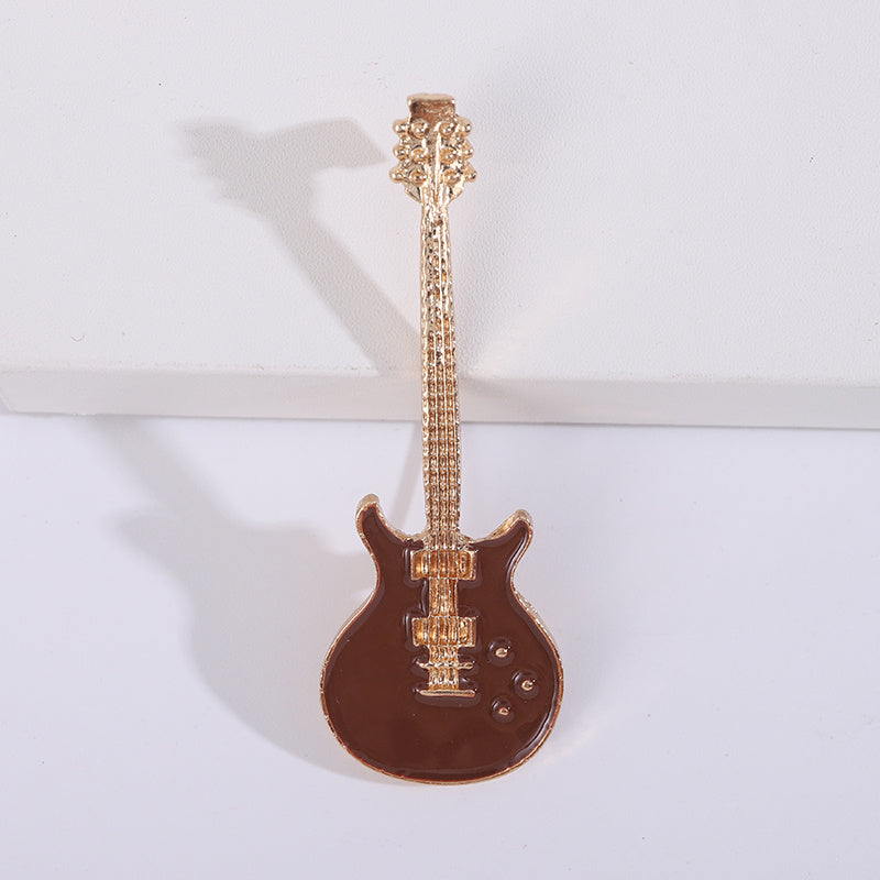 Pop Musical Instrument Guitar Breast Floral Pin Men Unisex