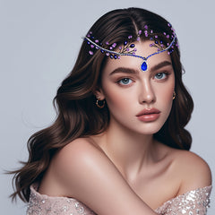 Women's Purple Beaded Crown Headwear for Halloween & Independence Celebrations