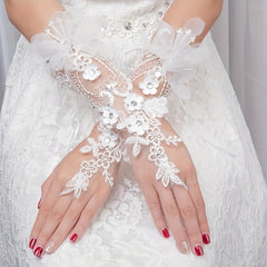 Women's Lace Floral Bridal Gloves for Wedding Prom Formal Events