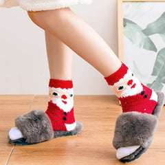 6pcs Christmas Print Socks Fuzzy Warm Comfy Stocking Decorations