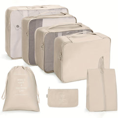 7pcs Solid Zipper Packing Cubes Lightweight Multifunctional Luggage Bags