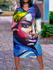  Figure Print V Neck Tee Dress