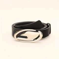 Geometric Oval Buckle Thin Belt PU Jeans Pants Belt For Women