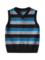 Kids' V-Neck Striped Knit Vest for Autumn Winter