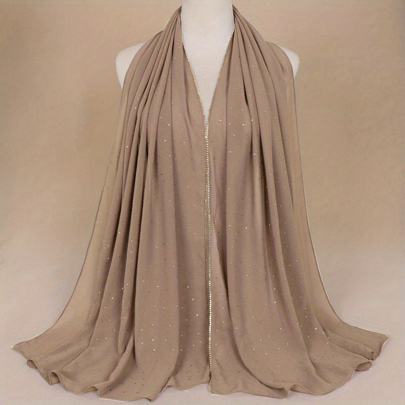 Chiffon Glitter Chain Bandana Scarf Lightweight Solid Hijab Scarf