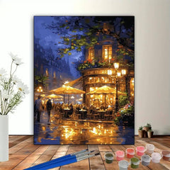 Street Cafe Scene DIY Paint by Numbers Kit 40x50 Canvas Frameless Art