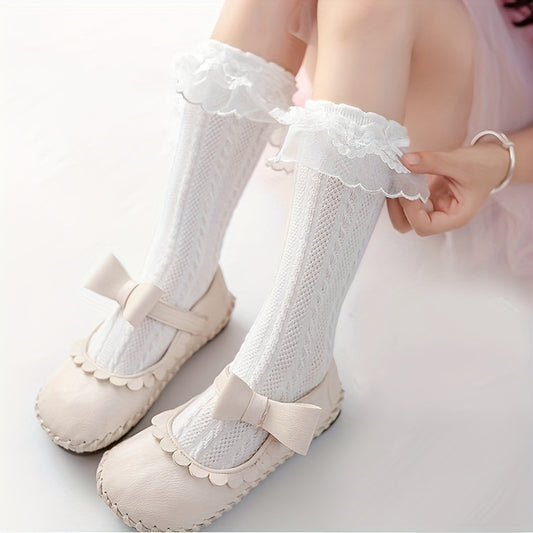 Girls Knitted Lace Princess Floral Knee High Socks