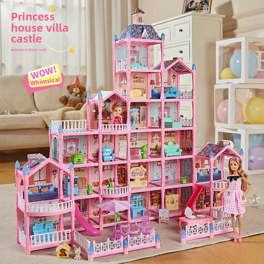 Princess Castle Dollhouse Multicolored Villa with Decorative Roof And Stairs