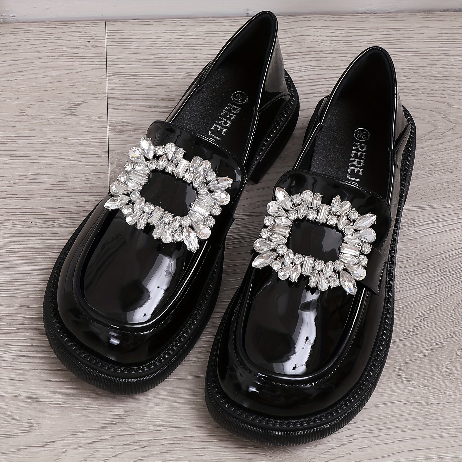 Women's Rhinestone Loafers Slip On Shoes British Style