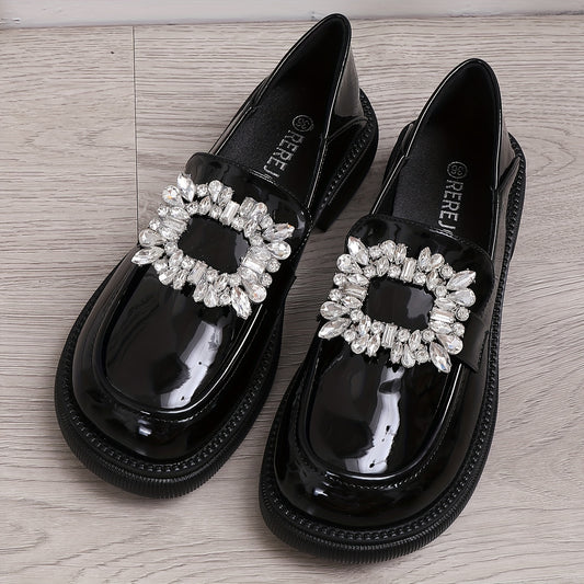 Women's Rhinestone Loafers Slip On Shoes British Style
