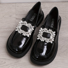 Women's Rhinestone Loafers Slip On Shoes British Style
