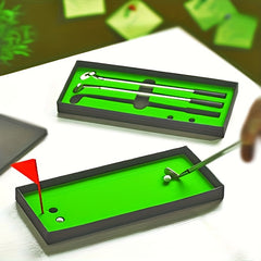 Golf Pen Set Mini Desktop Metal Club Gift Flag 3 Pens 2 Balls