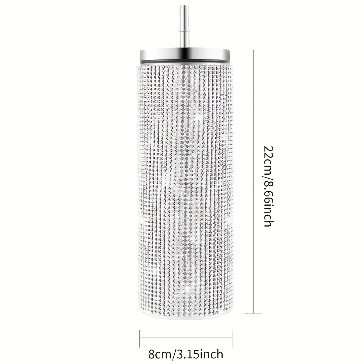 20oz Glitter Studded SS Straw Water Cup Insulated Tumbler for Travel Holiday