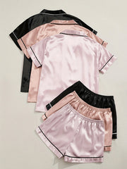 6 Pack Plus Size Pajama Set Button Up Shirt & Shorts