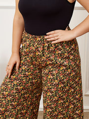 Women's Plus Size Floral Print High Rise Wide Leg Pants