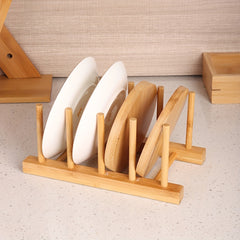 Bamboo Dish Storage Rack Stand Drain Tray Holder for Kitchen Supplies