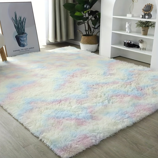 Soft Plush Shag Area Rug Rainbow Tie Dyed Fluffy Shaggy Floor Carpet