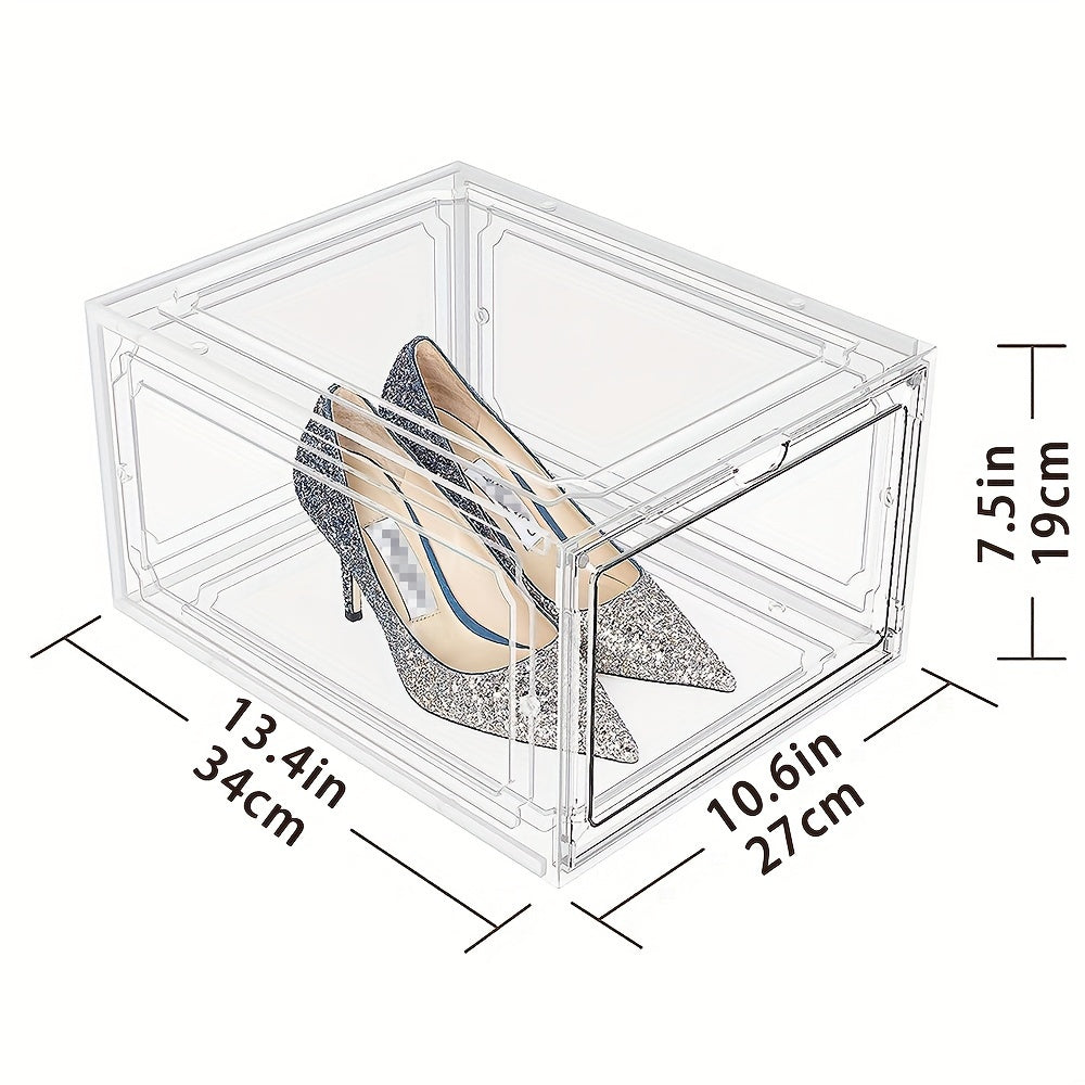 2pcs Plastic Transparent Shoes Storage Box - Stackable Organizer
