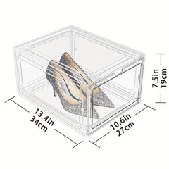2pcs Plastic Transparent Shoes Storage Box - Stackable Organizer