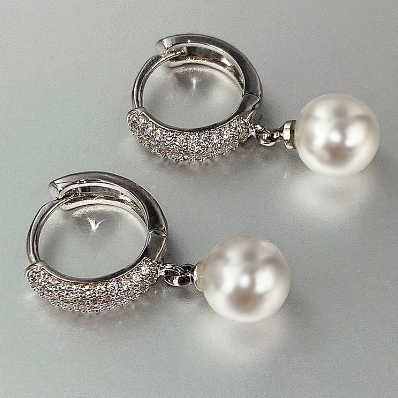 Vintage Freshwater Pearl Drop Earring Zircon Ear Jewelry
