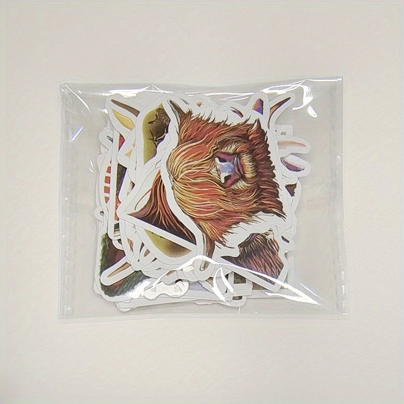 50pcs Highland Cow Cartoon Stickers For Motorcycle Helmet Water Cup