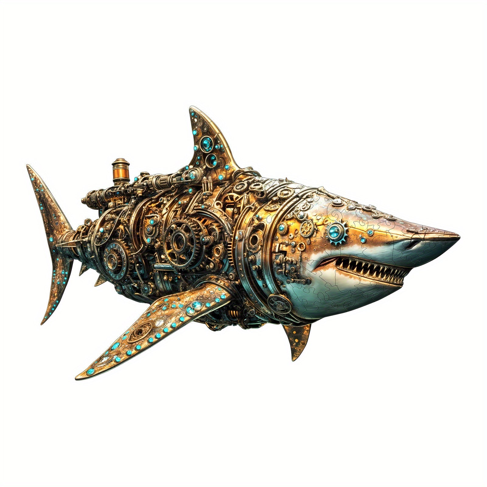 Steampunk Mechanical Shark Wooden Puzzle Gears Cogs Brain Teaser Home Decor Gift
