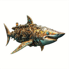 Steampunk Mechanical Shark Wooden Puzzle Gears Cogs Brain Teaser Home Decor Gift