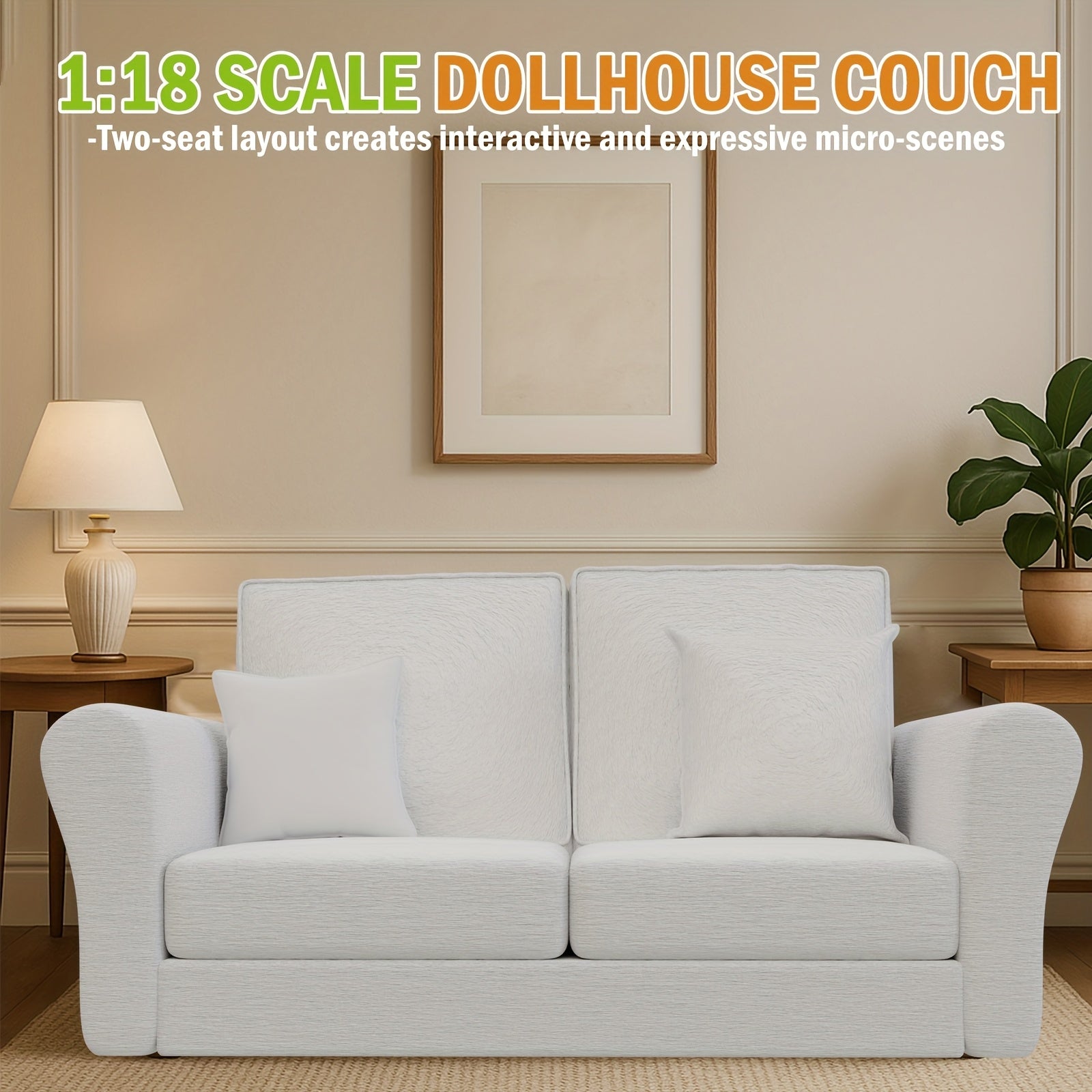 18 Scale Dollhouse Couch 2 Seater with Soft Cushion