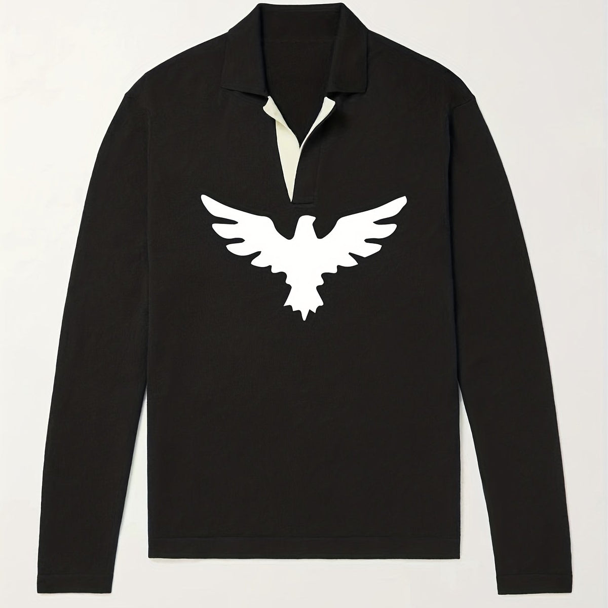 Eagle Pattern Knit Polo Men's Sweater V Neck Pullover For Winter