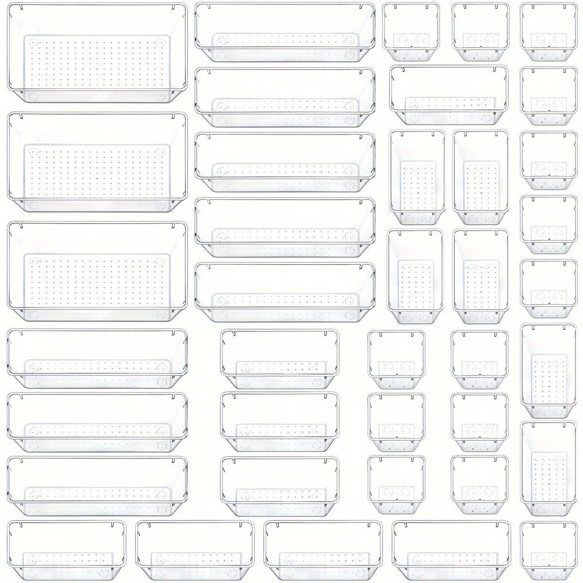 39Pcs Clear Drawer Organizer Set Plastic Trays Bathroom Dresser Storage Bins