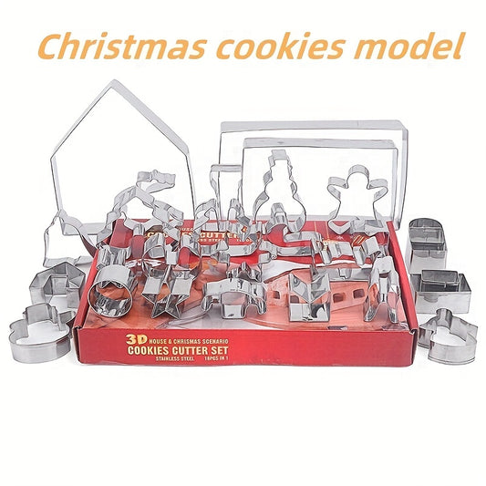 28pcs 3D Christmas Cookie Cutters Set - Xmas Stainless Steel