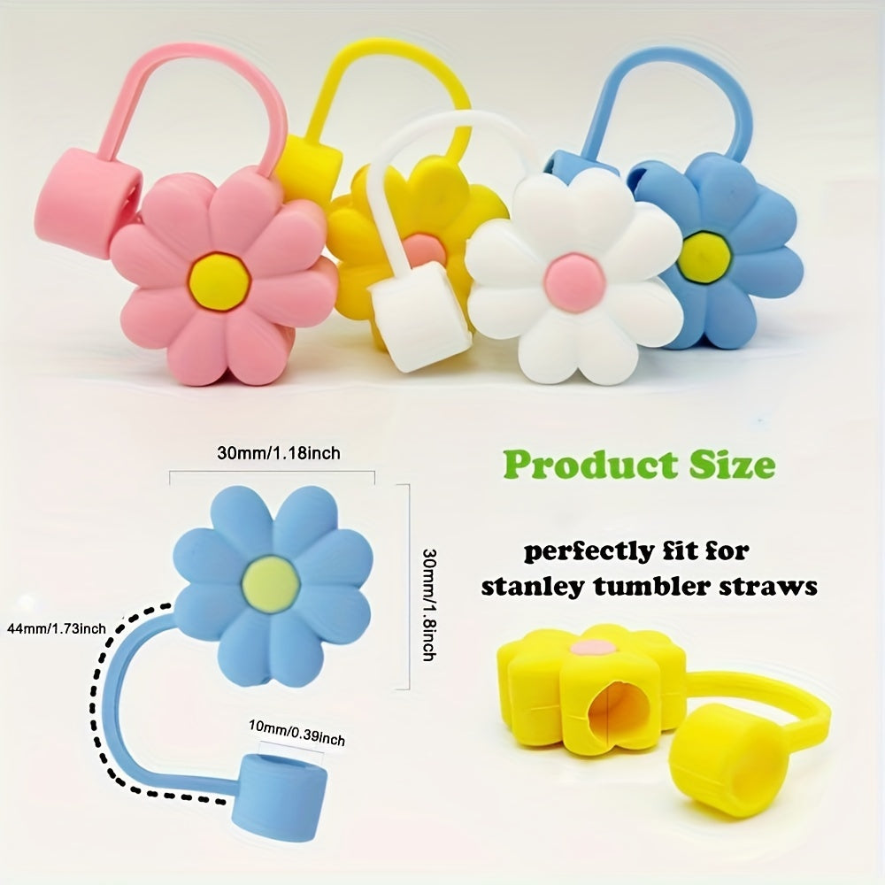 Silicone Straw Lids Cup Accessories, Flower Shaped, 5-10pcs