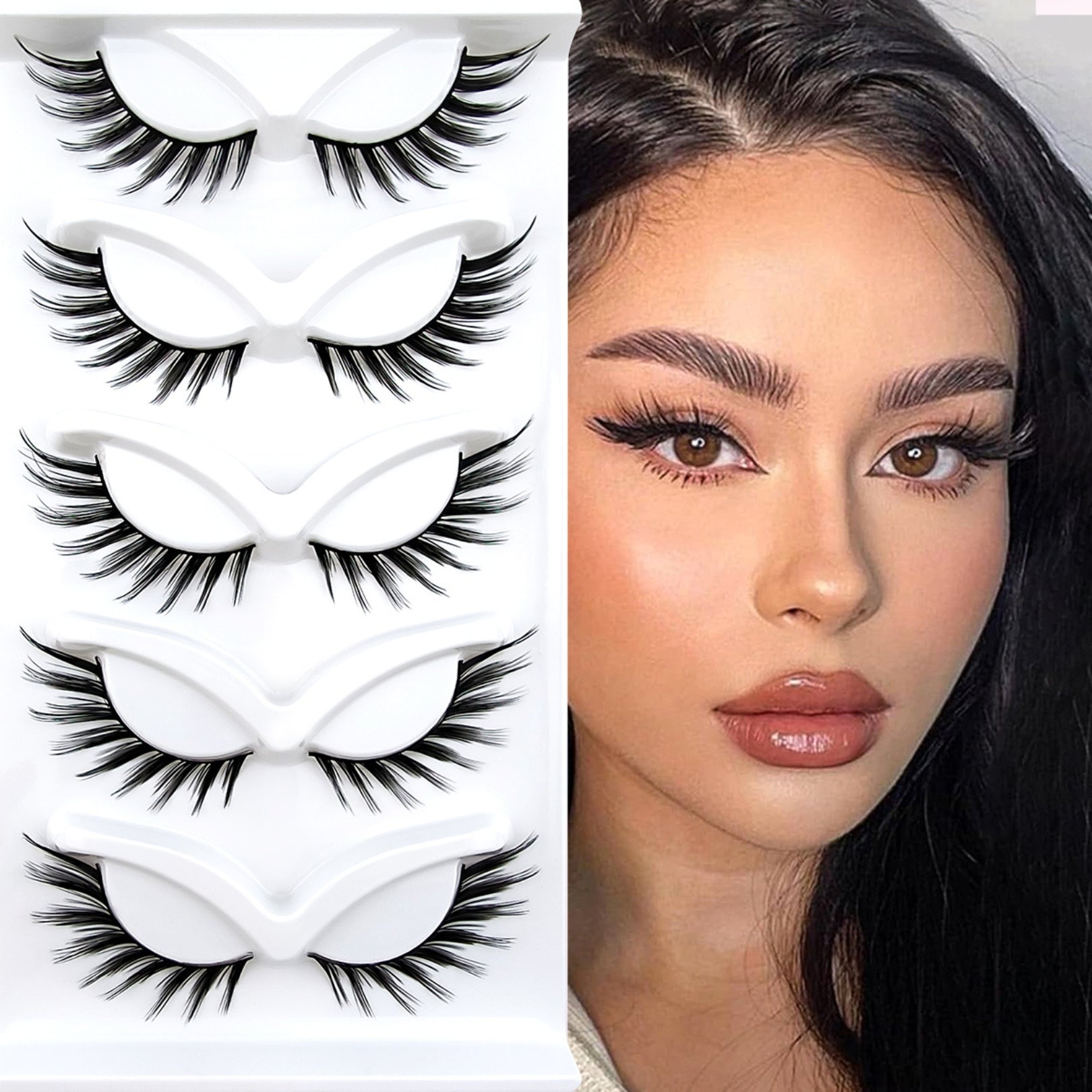 5 Pairs Cat Eye Lashes Fluffy Curling Faux Mink False Eyelashes