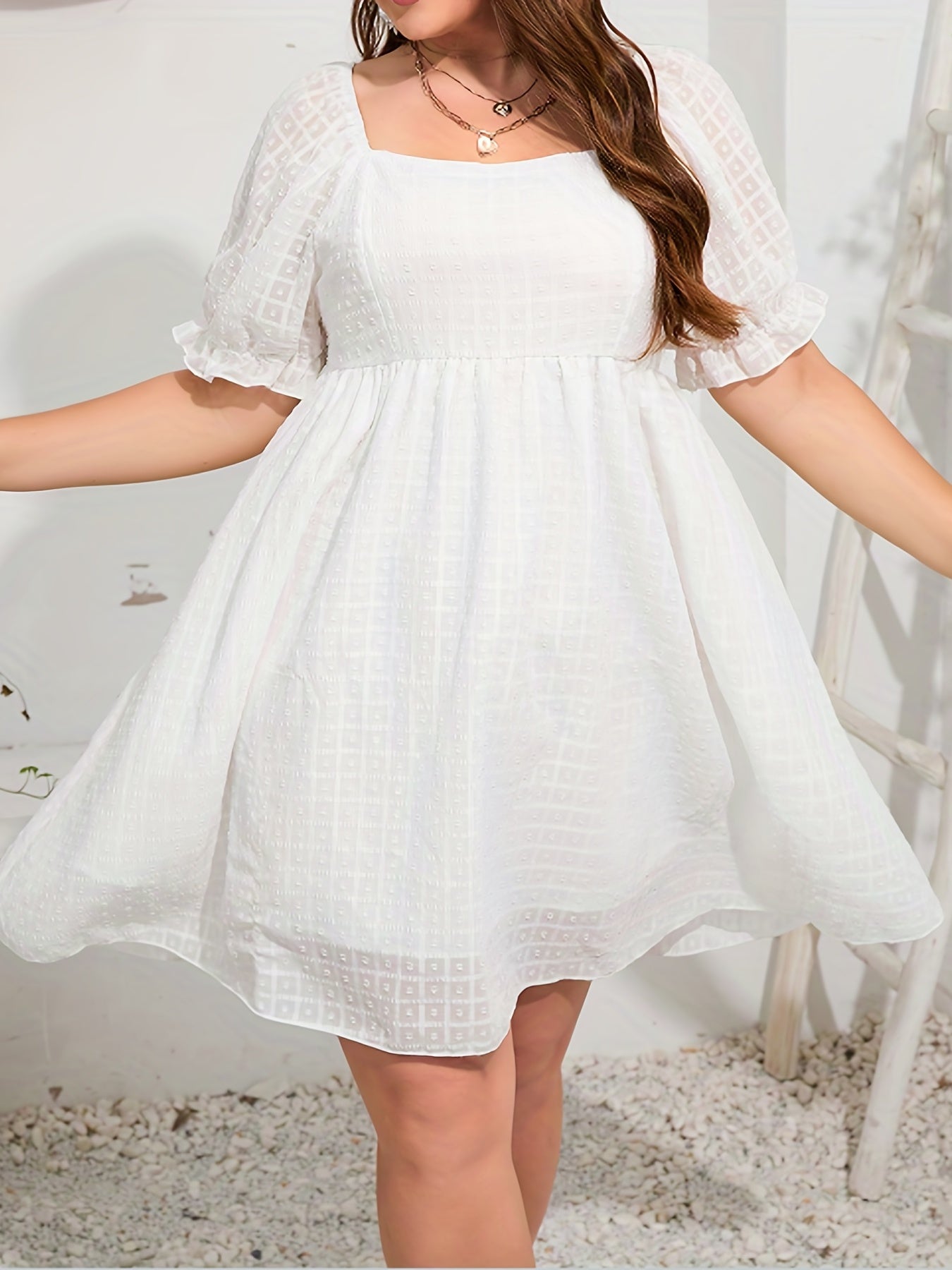  Women's Flocked Dot Mini Layered Dress