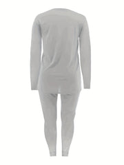  Solid Long Sleeve Top & Leggings Set