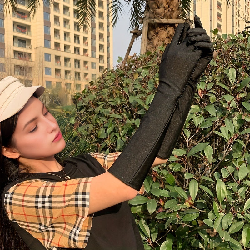 Full Finger Sunscreen Gloves UV Protection Retro Solid Gloves